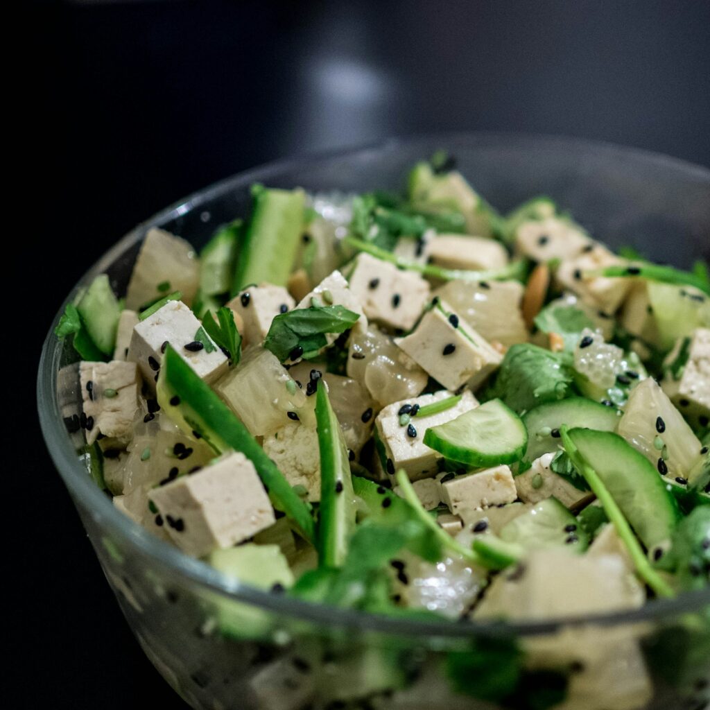 raw tofu with cucumber